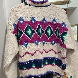 Calvin Klein Cream and Purple Geometric Sweater